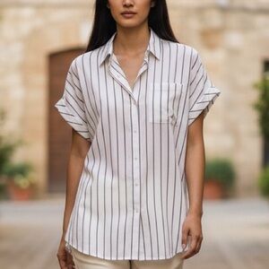 Brunello Cucinelli striped short-sleeve button-up size Large NWT